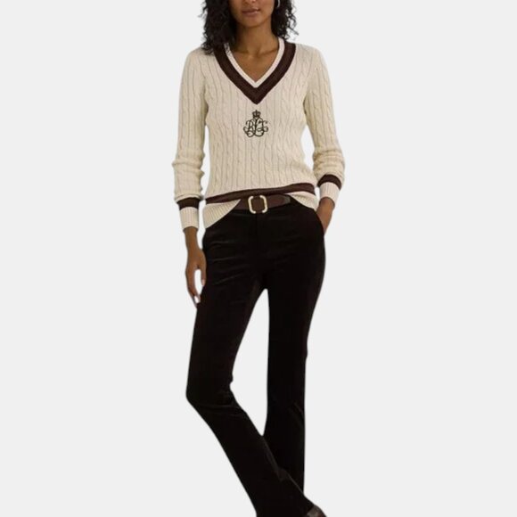 LAUREN RALPH LAUREN WOMEN'S CABLE-KNIT COTTON CRICKET SWEATER NWT SIZE L - Picture 4 of 7